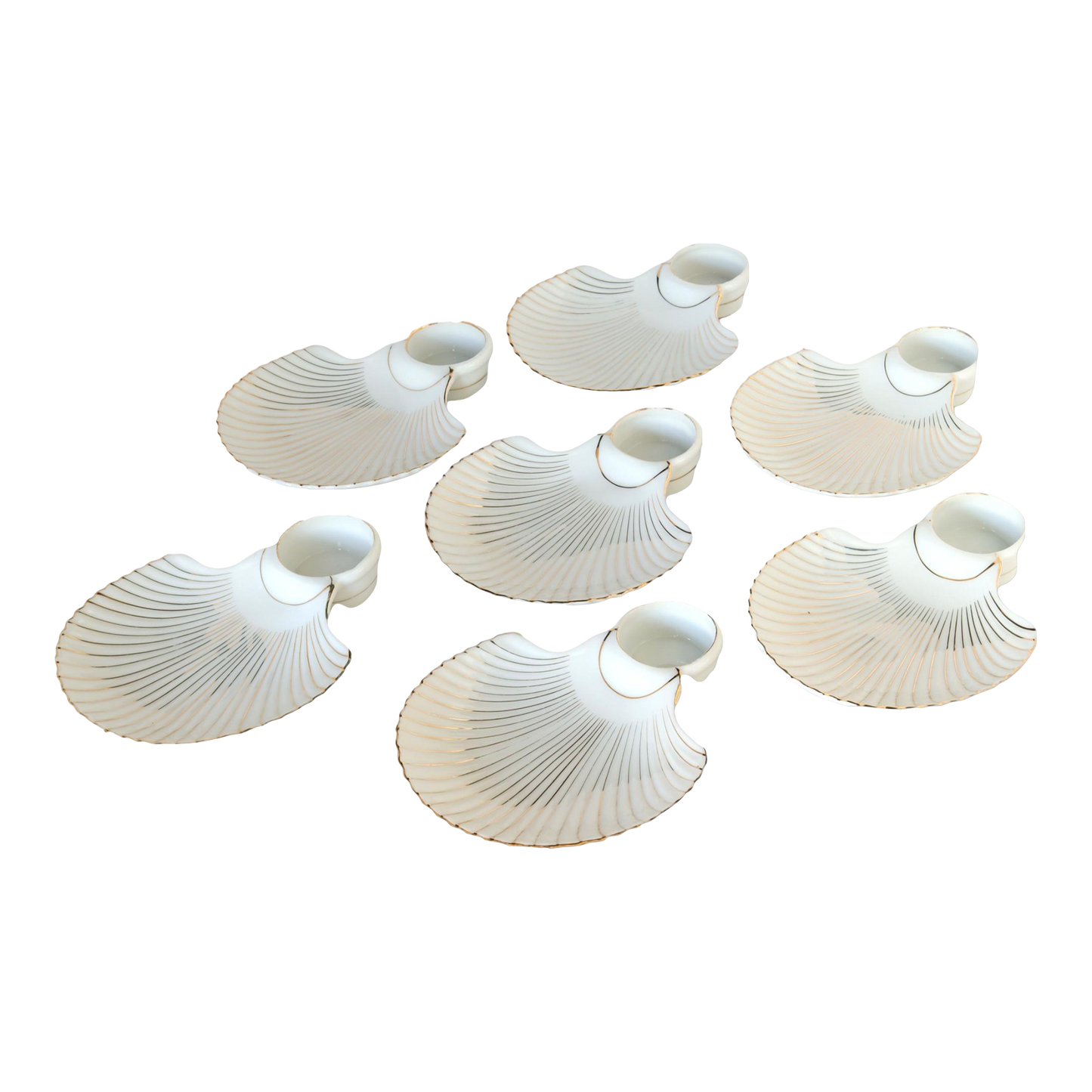 French Porcelain Seafood Cocktail Plates, Set of 7