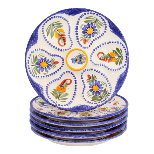 French Quimper Oyster Plates, Set of 6