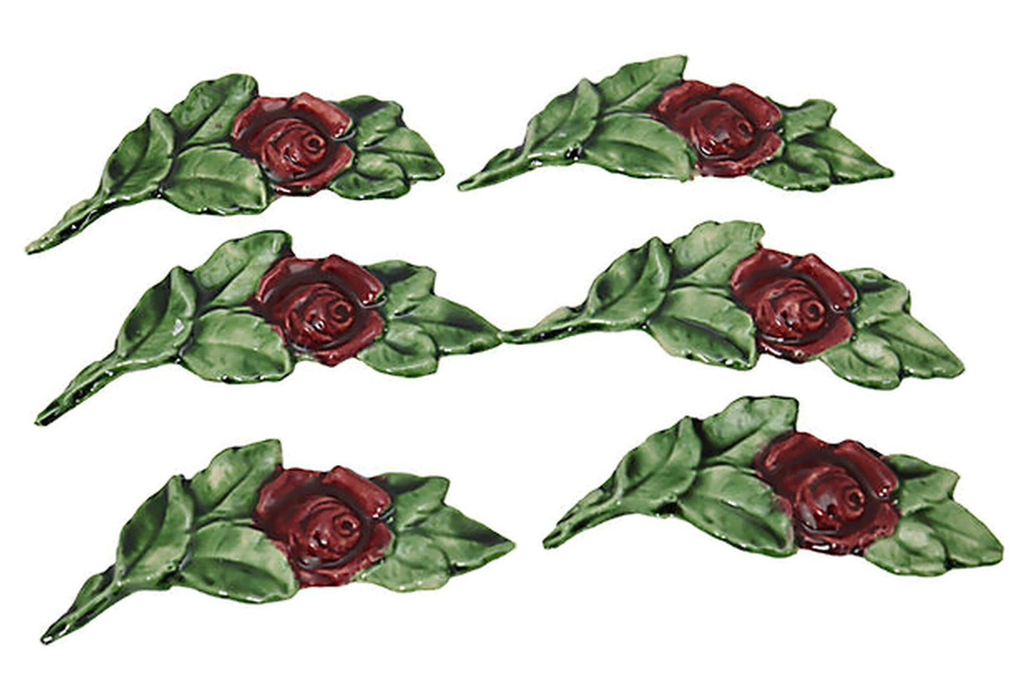 French Majolica Rose Knife Rests, S/6