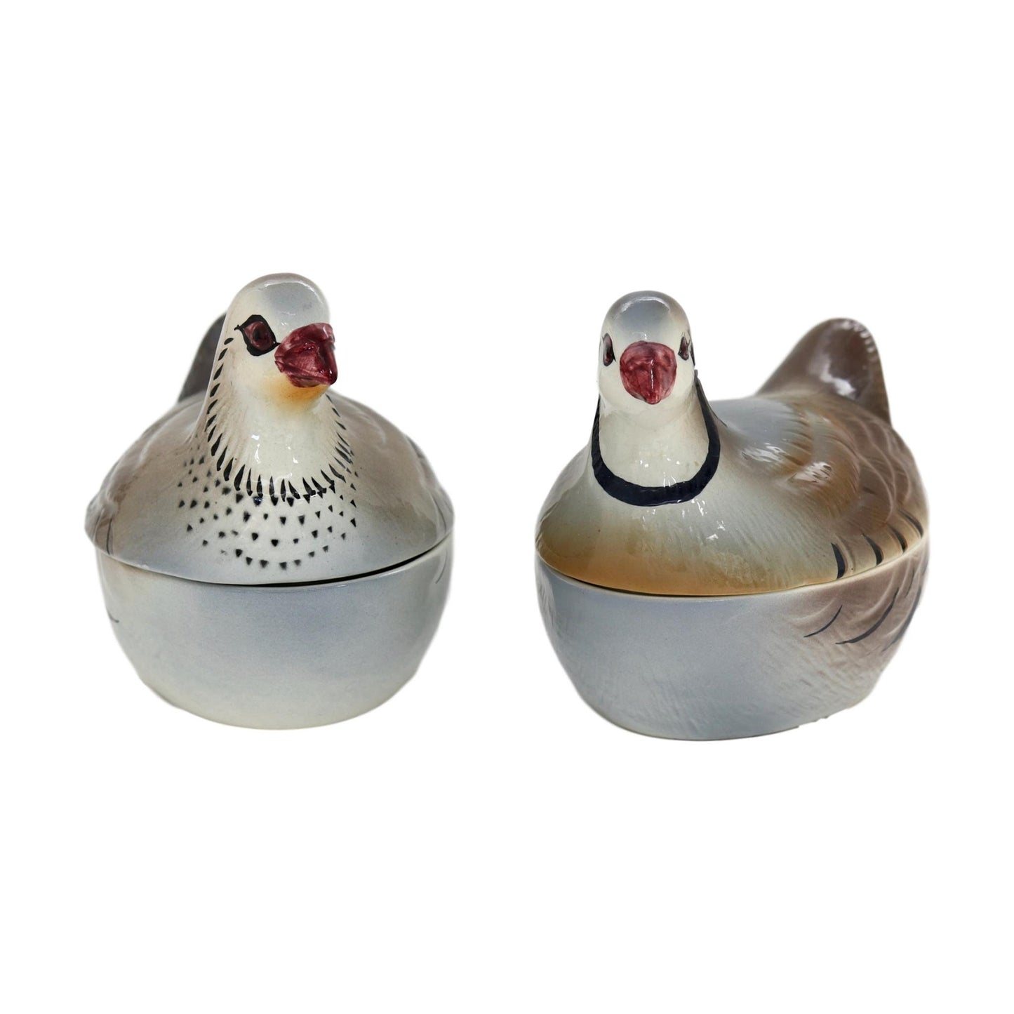 Midcentury French Majolica Pigeon Pâté Tureens