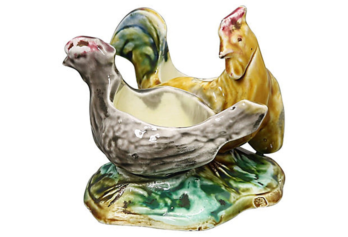 French Majolica Double Hen Egg Cup