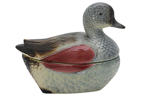 Midcentury French Majolica Duck Pâtè Tureen, C. 1960s