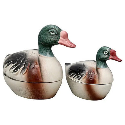 Midcentury Vintage French Majolica Duck Pâté Tureens