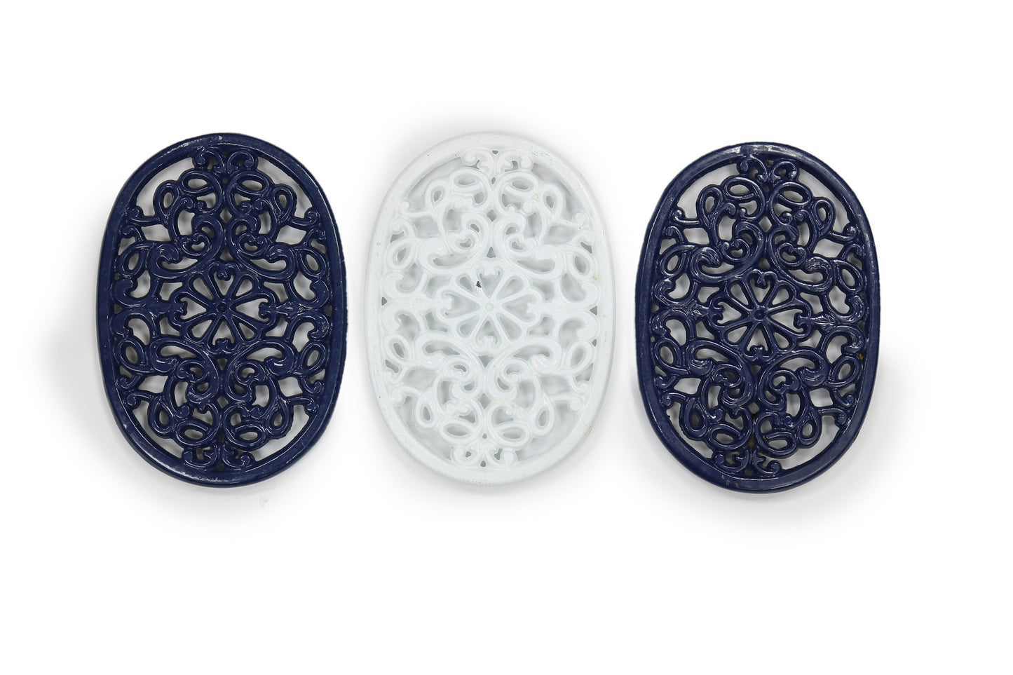 French Enameled Cast Iron Trivets, S/3