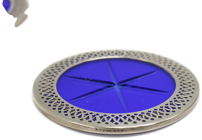 Sterling & Cobalt Glass Coasters, Pr