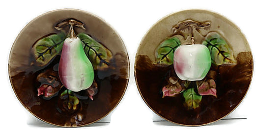 Majolica Trompe L'oeil Wall Plates, a Pair