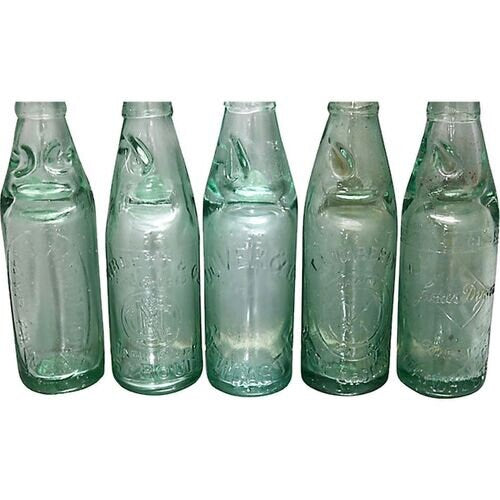 Antique Codd-Neck Soda Bottles, S/5