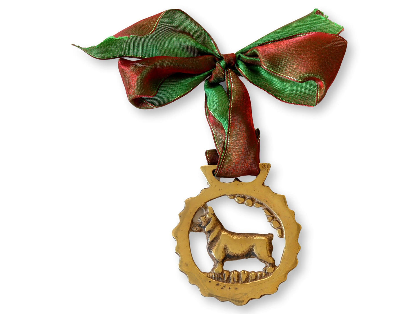 Antique English Horse Brass Christmas Ornament, Corgi