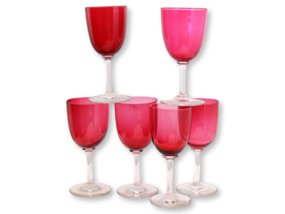 English Cranberry Wine Glasses, S/6