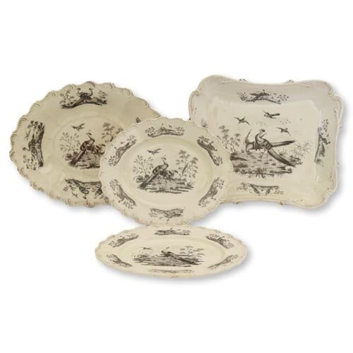 Antique 18th Century French Creamware Serving Dish Set, 4Pcs