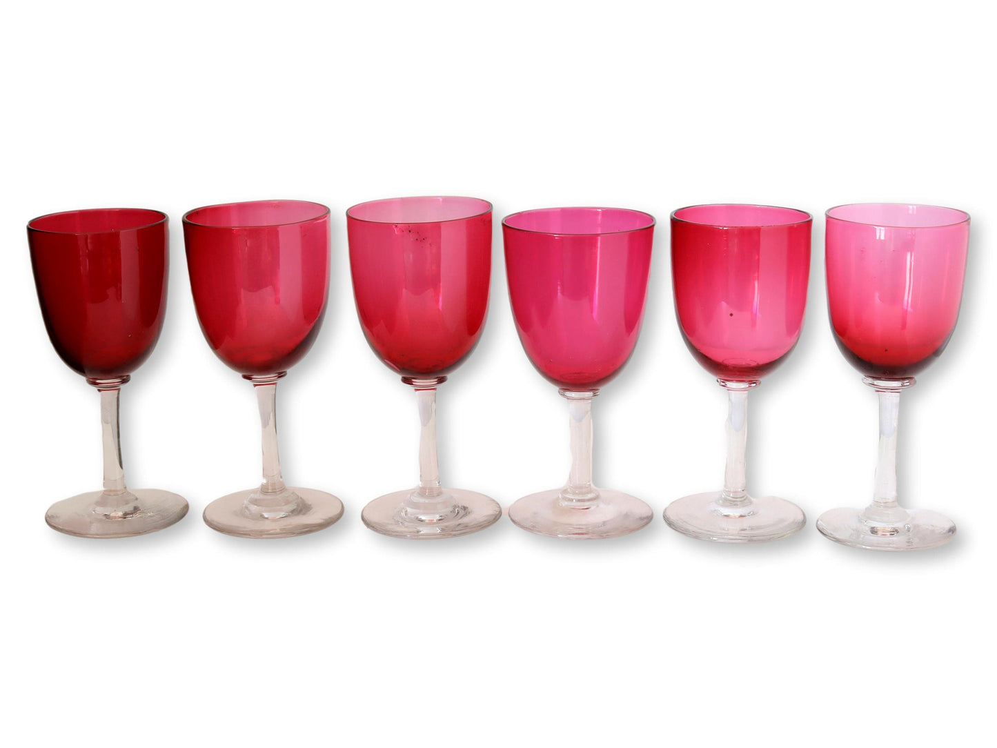 English Cranberry Wine Glasses, S/6