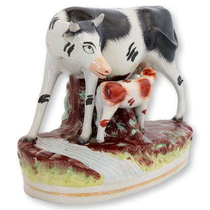 Antique Staffordshire Cow & Calf