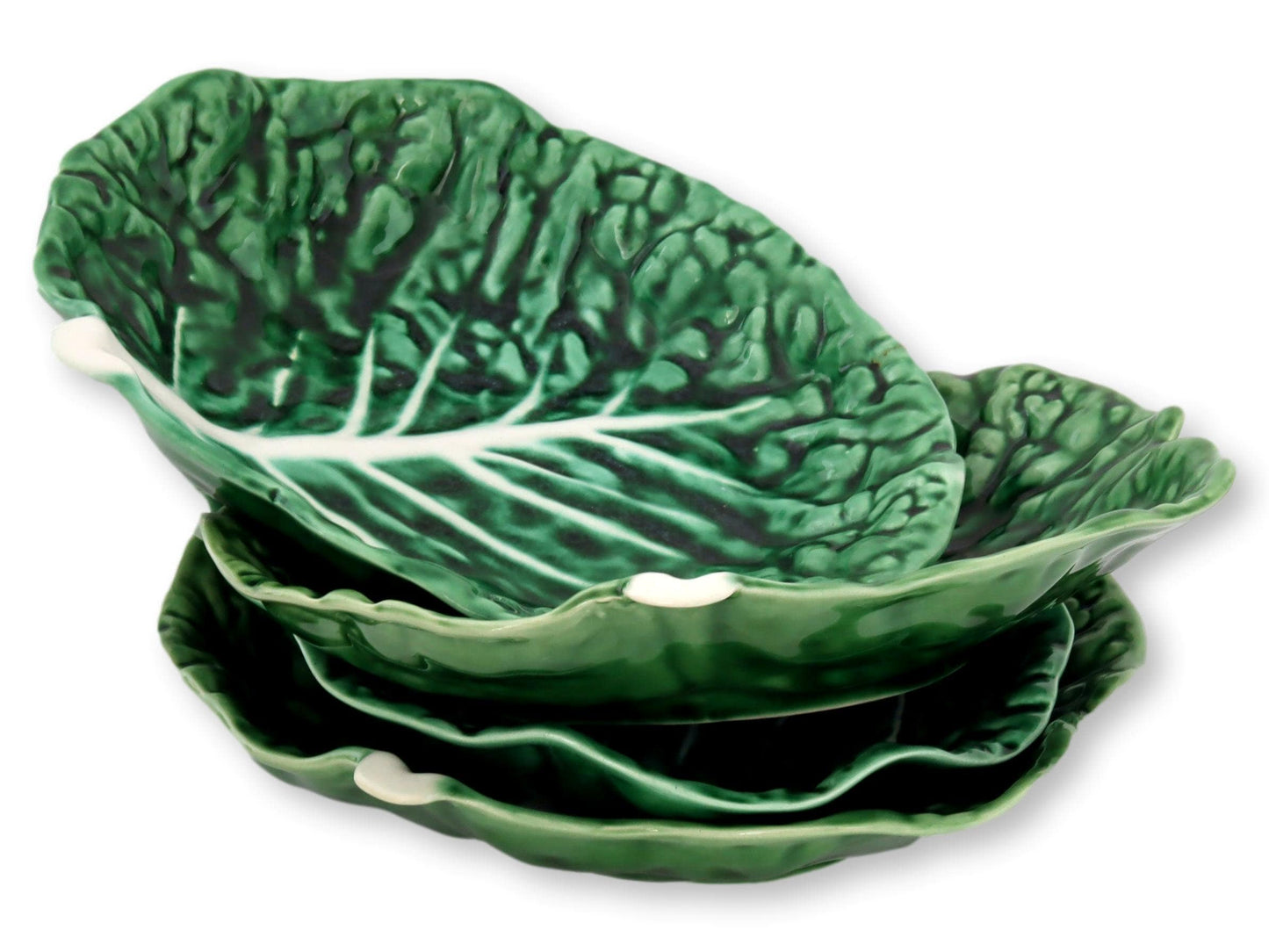Green Majolica Lettuce Leaf Dishes, S/4