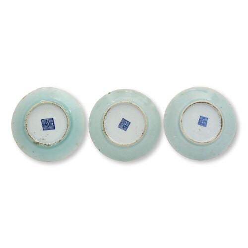 Antique Chinese Celadon Wucai Plates s/3