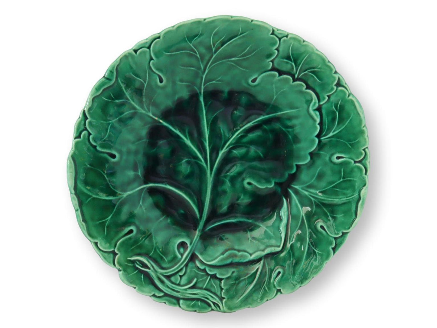 Antique Minton's Majolica Cabbage Leaf Plates, Set of 9