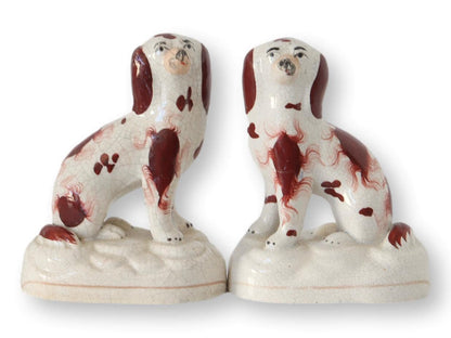 Antique English Staffordshire Mini King Charles Spaniel Dogs, Pair
