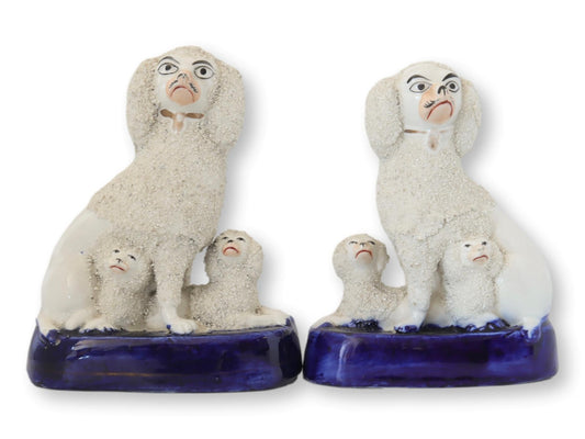 Antique English Staffordshire Poodles w/ Pups, C. 1850s