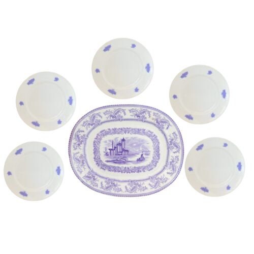 Antique English Lavender Wall Plate Grouping