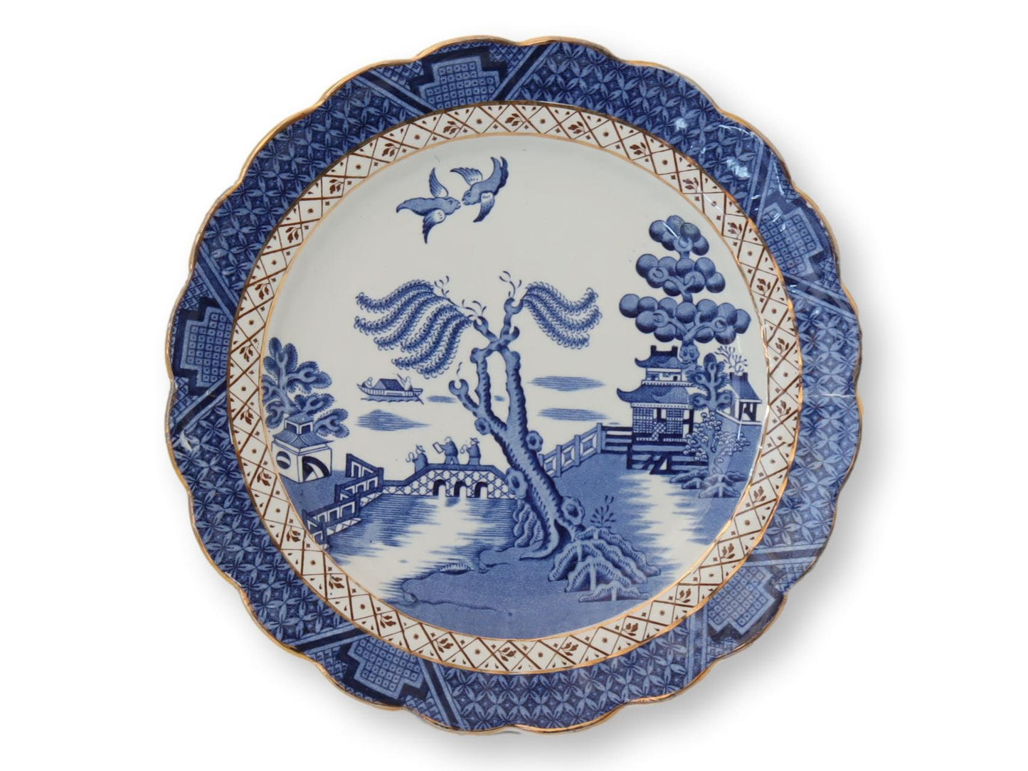 English Blue Willow Dinner Plates, S/8
