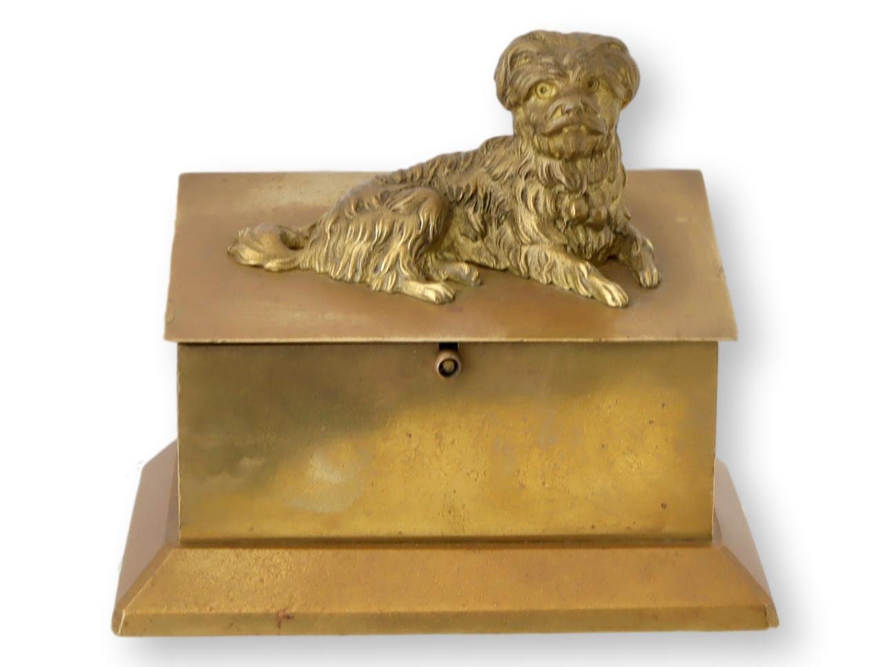 Midcentury French Brass Match Box / Striker w/ Dog