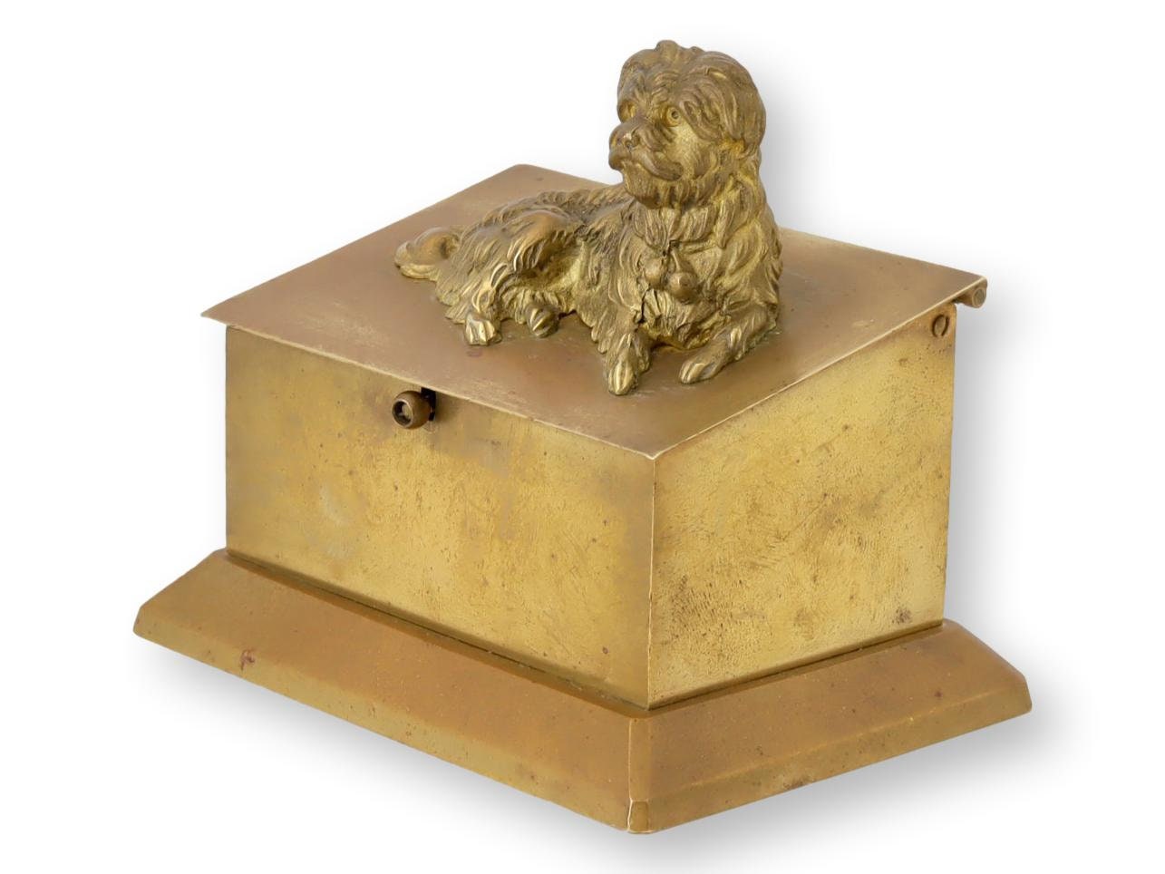 Midcentury French Brass Match Box / Striker w/ Dog
