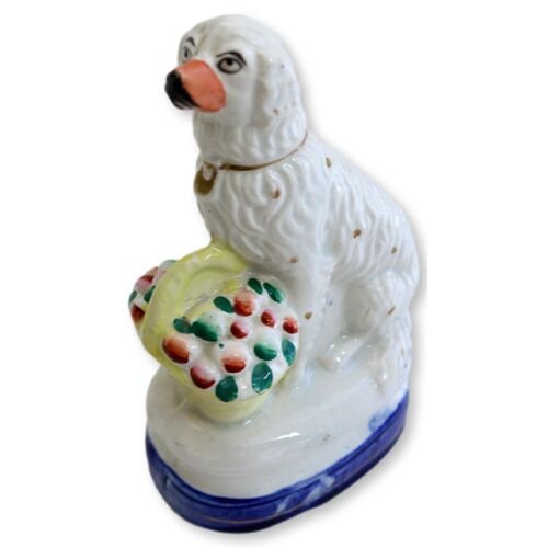 C. 1850s Victorian English Staffordshire Dog with Basket