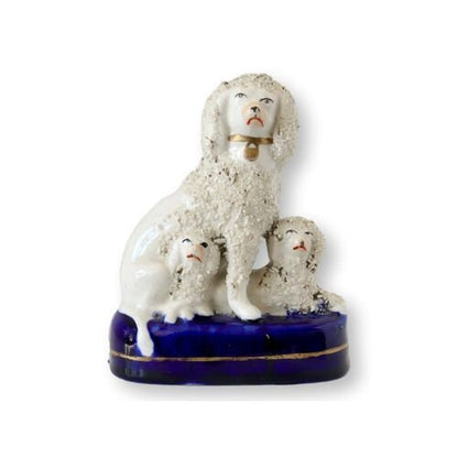 Antique Staffordshire Poodle w/ Her Pups