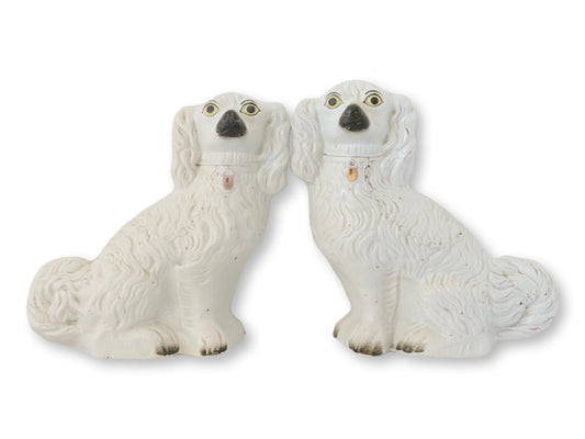 19th-C. English Staffordshire King Charles Spaniel Dogs, a Pair