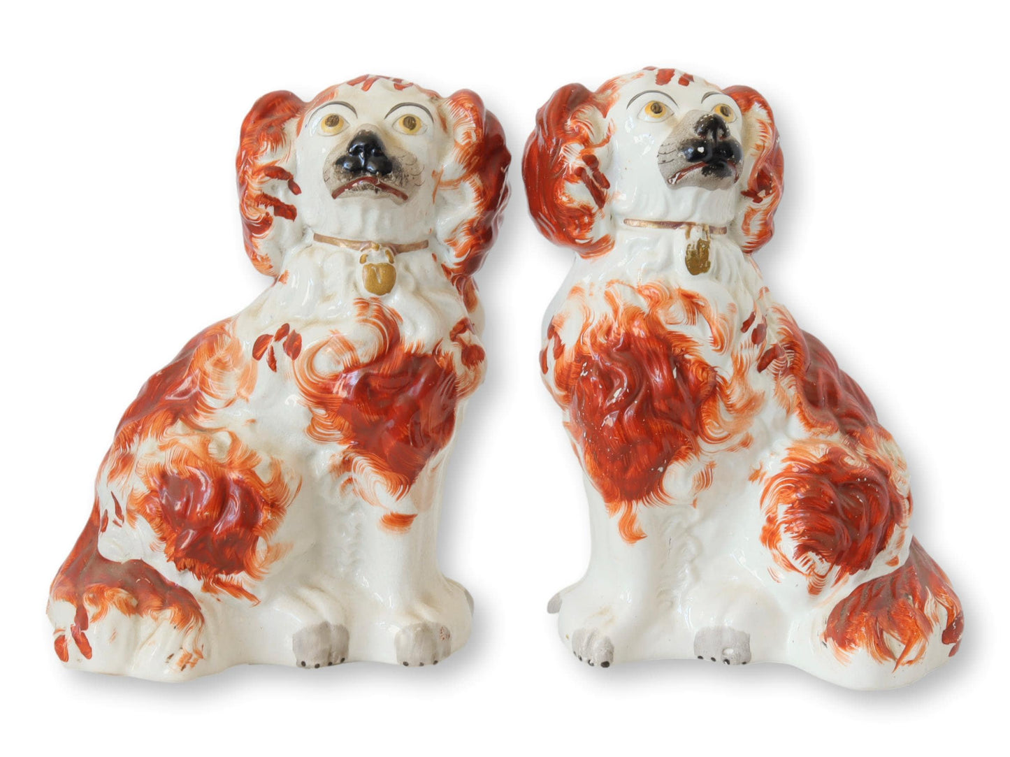 Antique English Staffordshire King Charles Spaniel Dogs | Russet Red