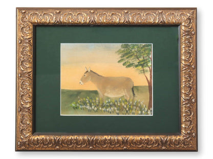 Framed Folk Art Donkey Water Color