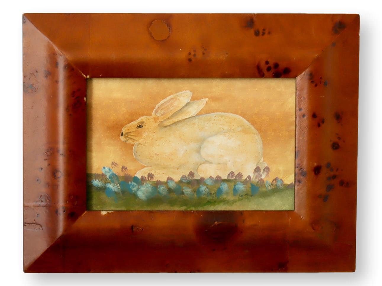 Framed Folk Art Rabbit Water Color
