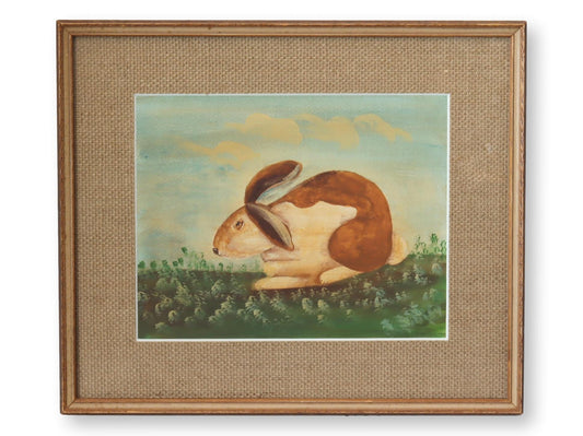 Framed Folk Art Rabbit Water Color