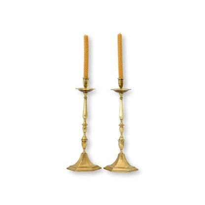 Antique Large English Art Deco Brass Candlesticks | 15.5" H