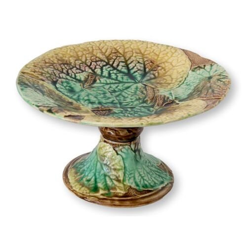 19th-C. English Majolica Begonia Leaf Comport