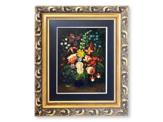 Antique French Still Life Oil on Board in Gilt Frame