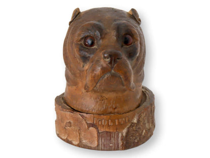 Antique French Carved Pug Inkwell & Pen