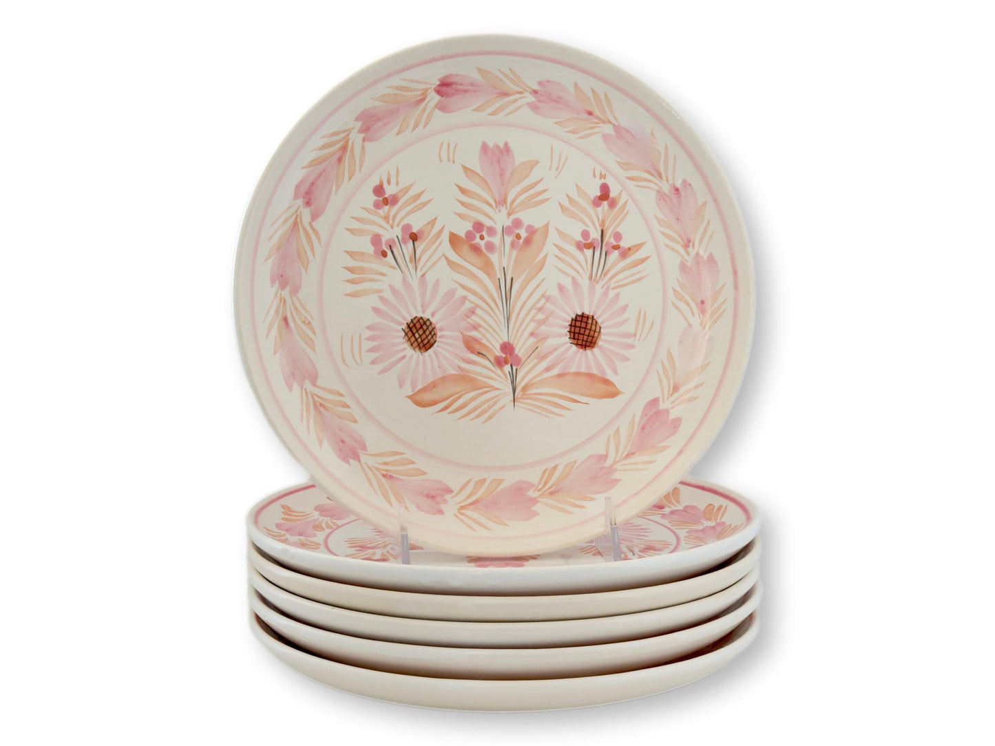 Rare Pink Quimper Dinner Plates, s/6