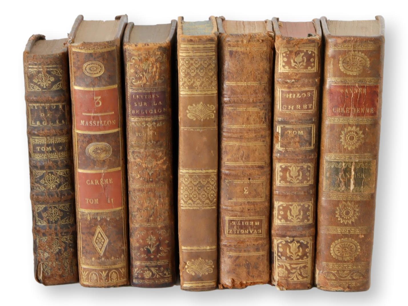 Antique French Leather-Bound Books, S/7