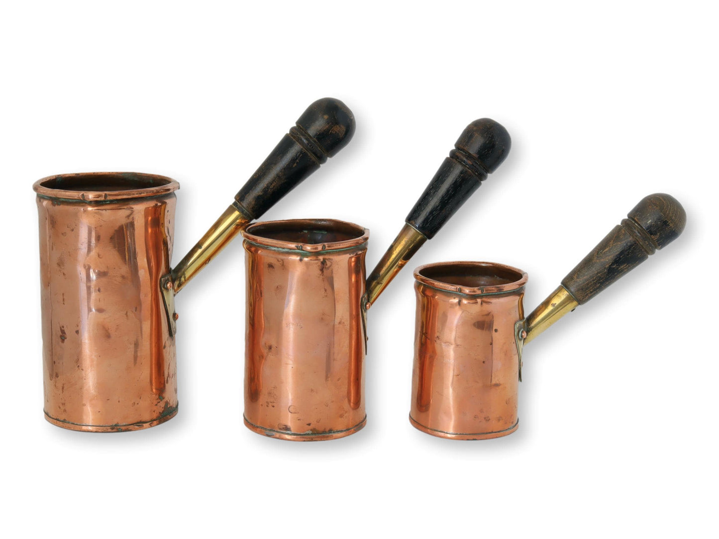 Antique English Copper Ale Measures, Set of 3