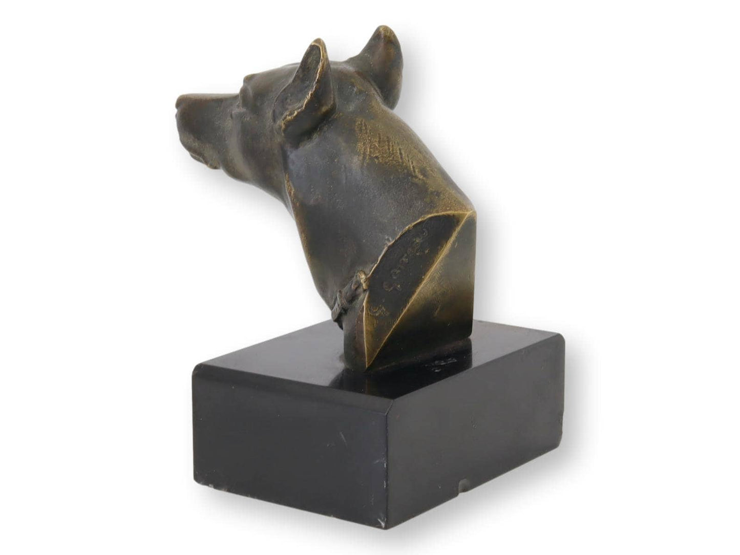 Bronze Doberman Dog Sculpture on Marble