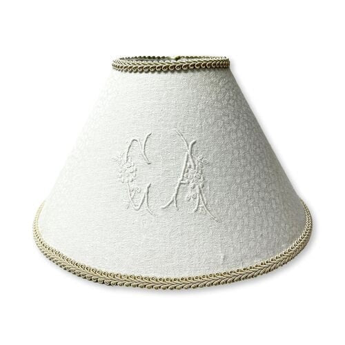 Antique French Damask Hand-Monogrammed "C A" Lampshade