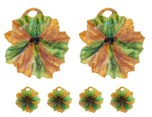 French Majolica Leaf Serving Set, 6pcs