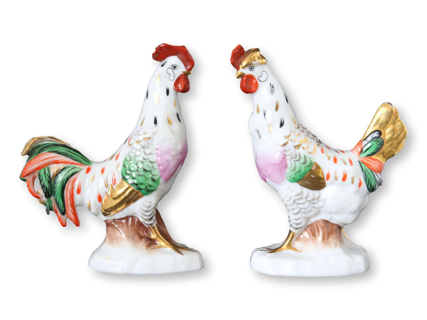 Antique French Porcelain Rooster & Hen