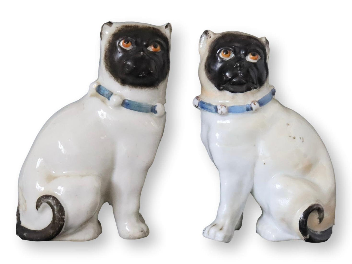 Antique German Porcelain Pug Dogs, Pair