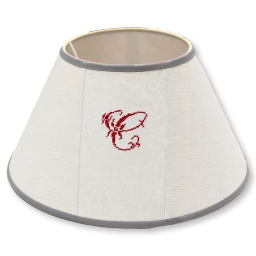 Antique French Linen Lampshade w/ Hand-Monogrammed "C"