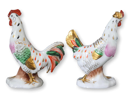 Antique French Porcelain Rooster & Hen