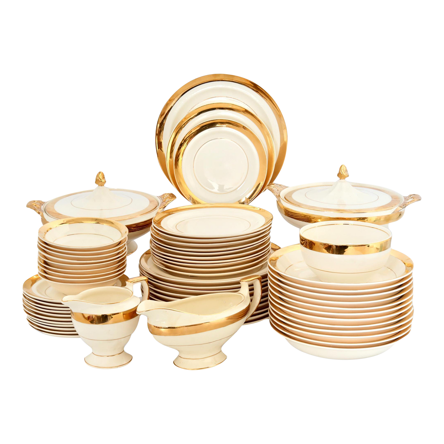 Midcentury Dinner Service with 22kt Gold Accents, 60 Pieces